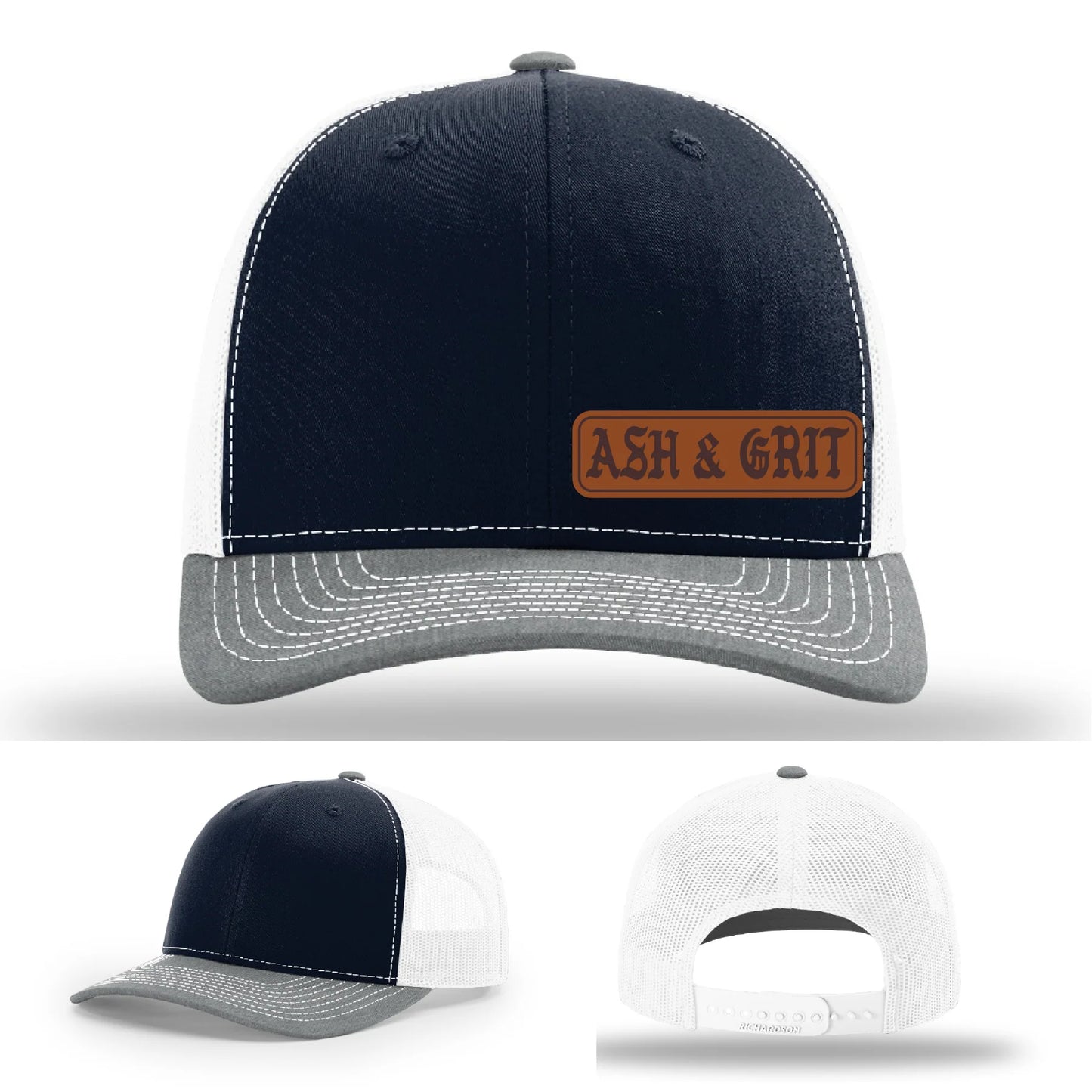 Stay Low & Flow – Ash & Grit Offset Leather Patch Hat