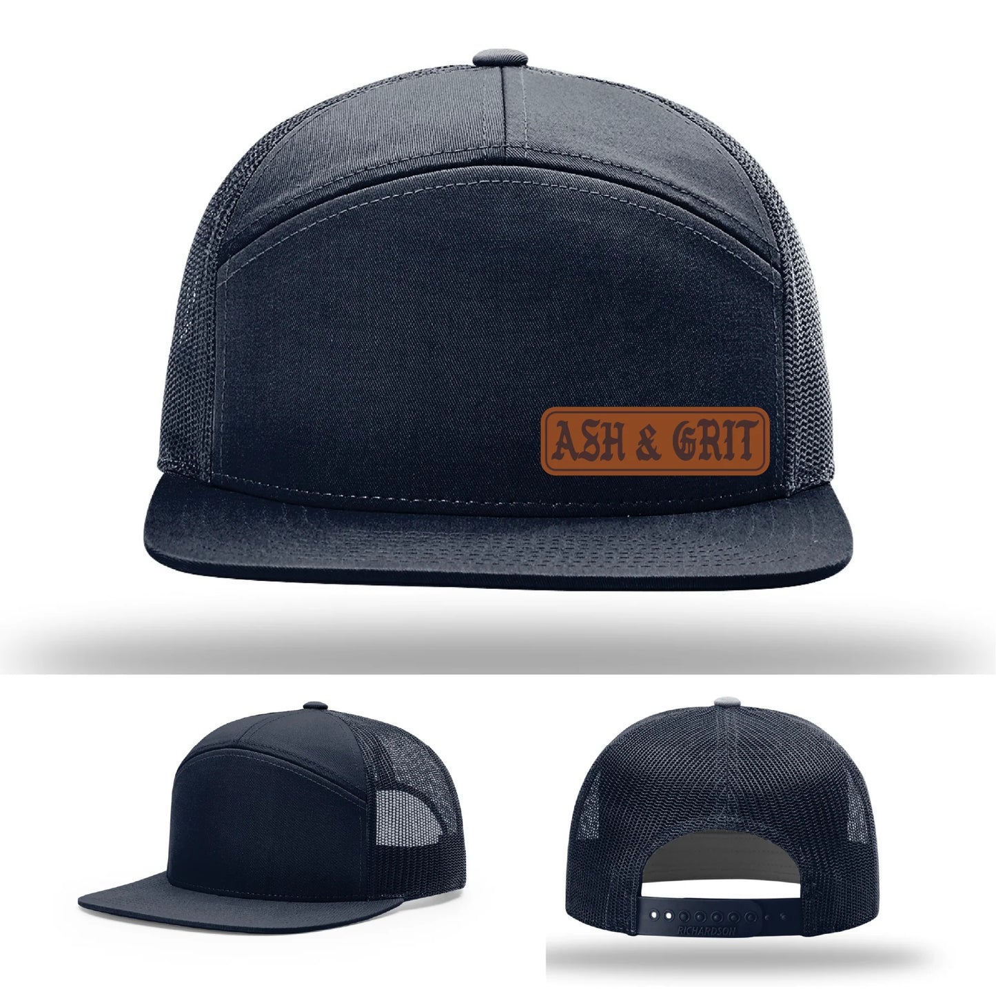 Stay Low & Flow – Ash & Grit Offset Leather Patch Hat