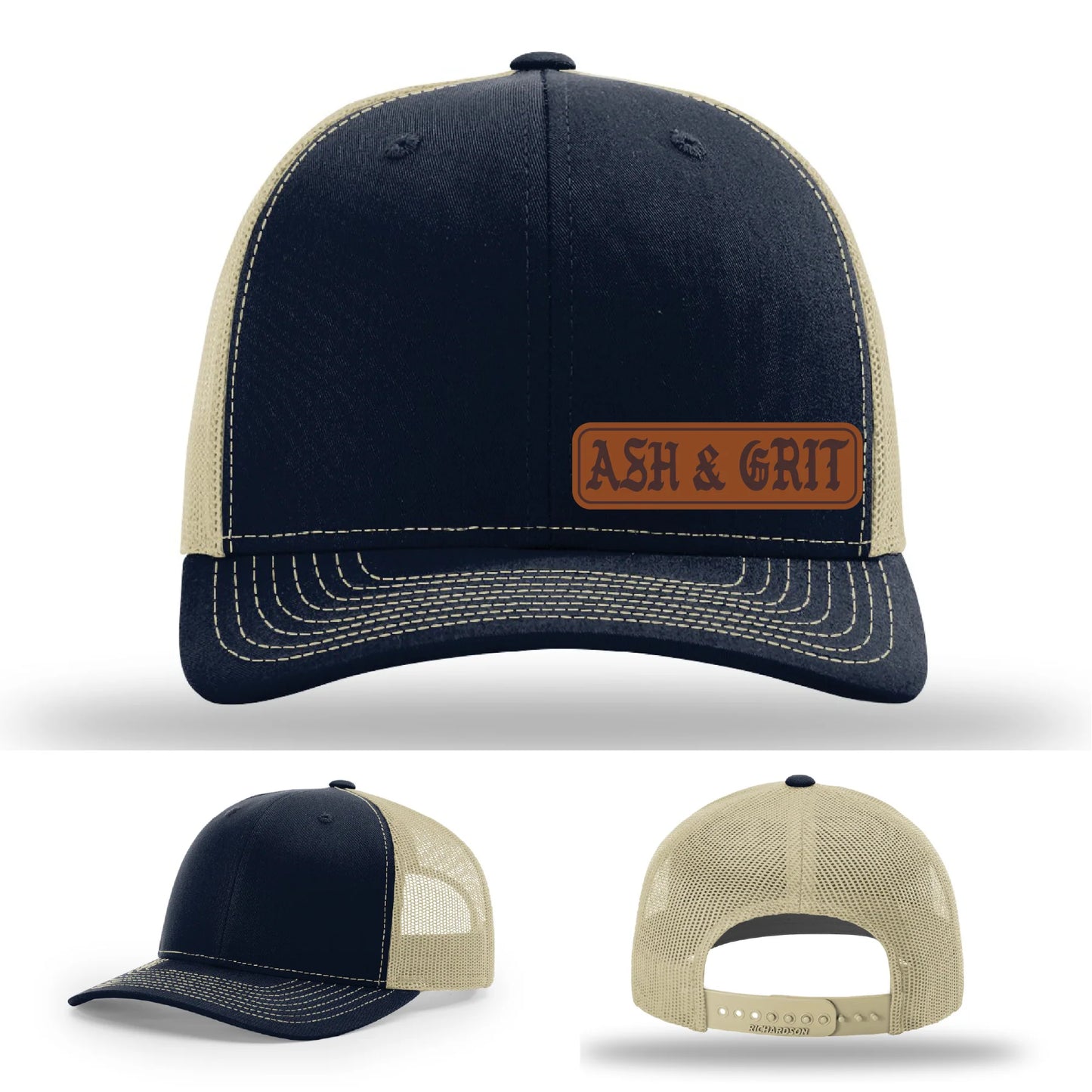 Stay Low & Flow – Ash & Grit Offset Leather Patch Hat