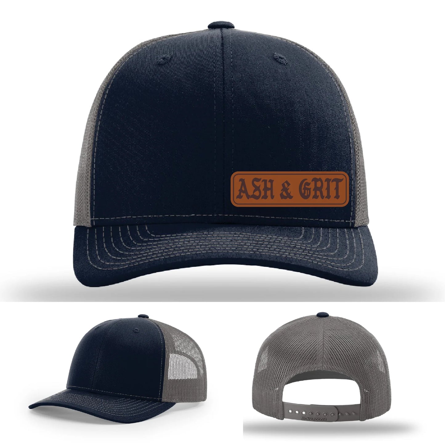 Stay Low & Flow – Ash & Grit Offset Leather Patch Hat