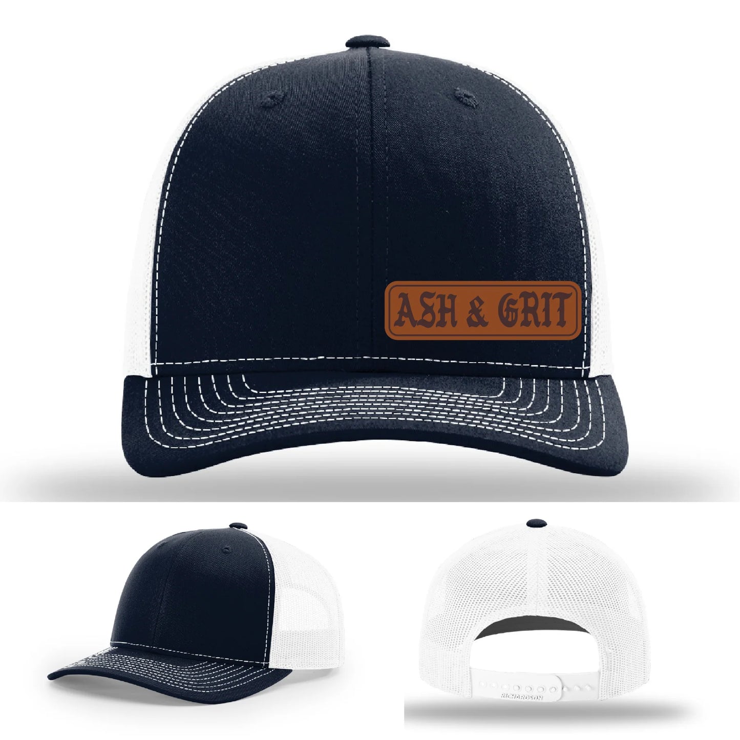 Stay Low & Flow – Ash & Grit Offset Leather Patch Hat