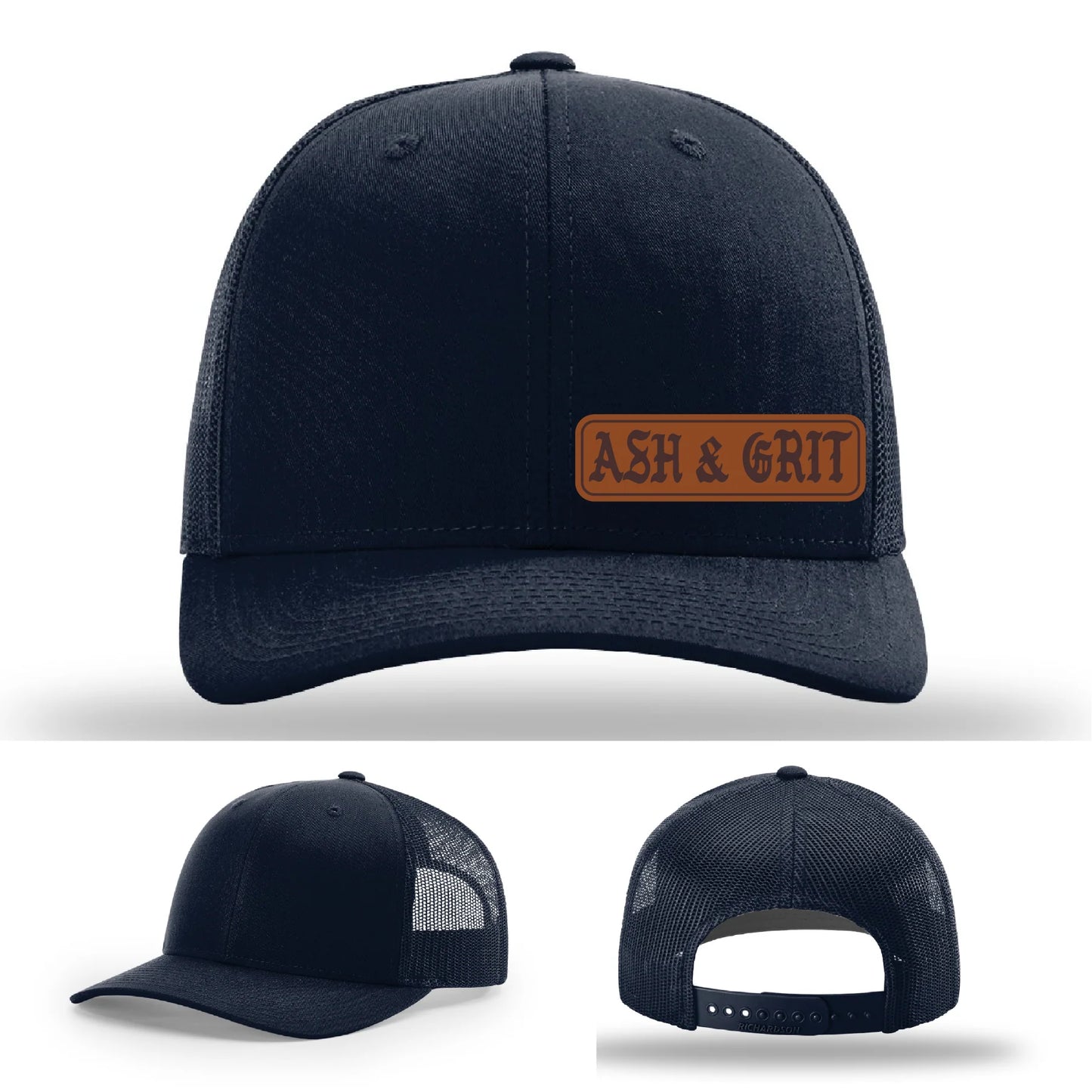 Stay Low & Flow – Ash & Grit Offset Leather Patch Hat