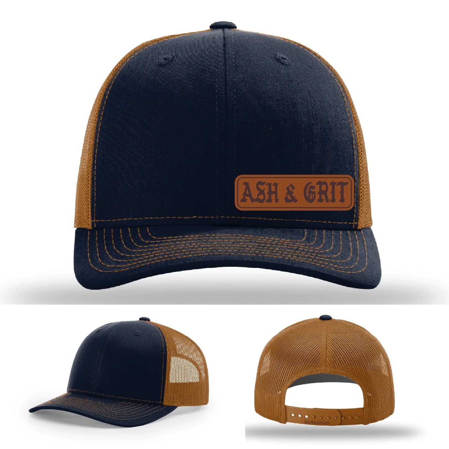 Stay Low & Flow – Ash & Grit Offset Leather Patch Hat