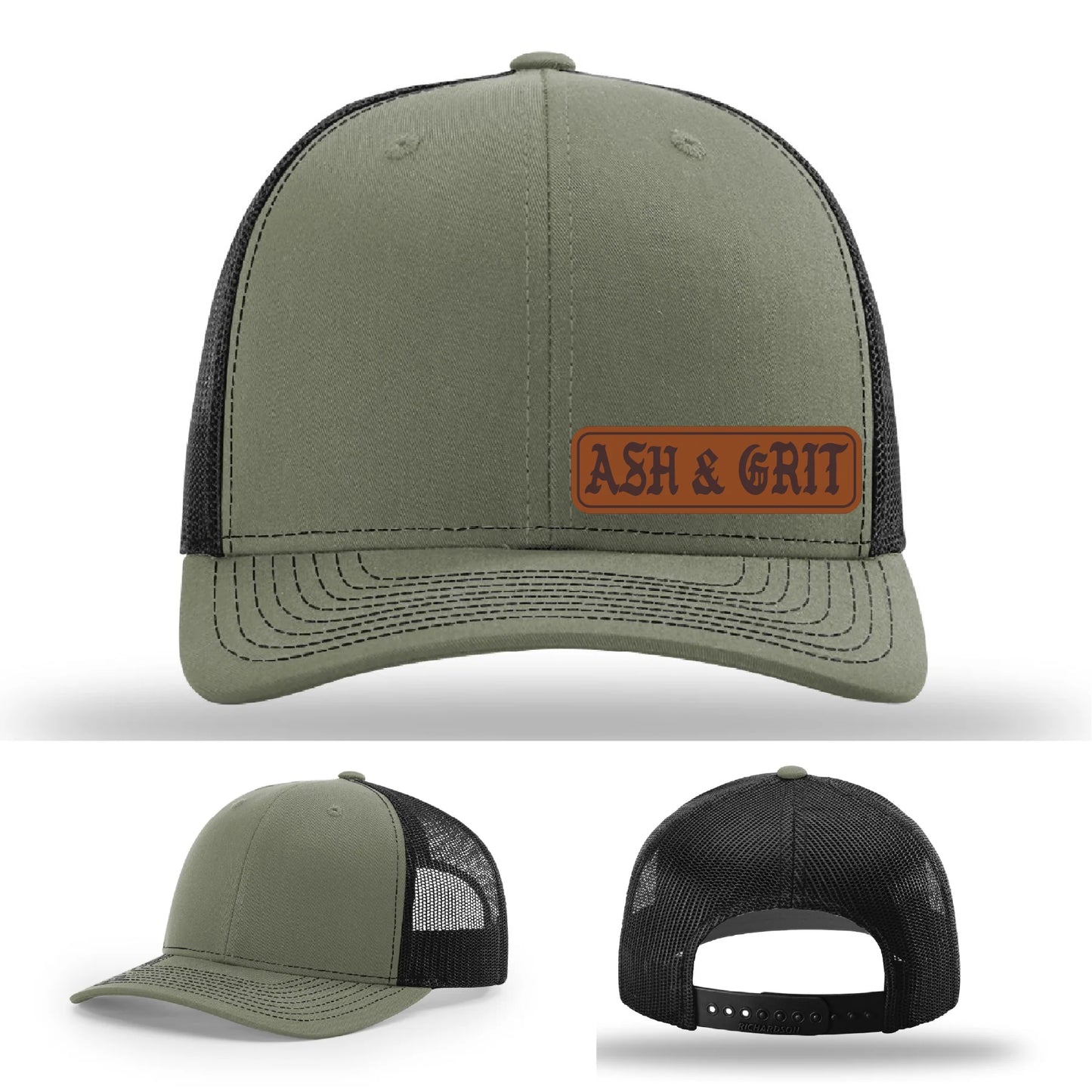 Stay Low & Flow – Ash & Grit Offset Leather Patch Hat