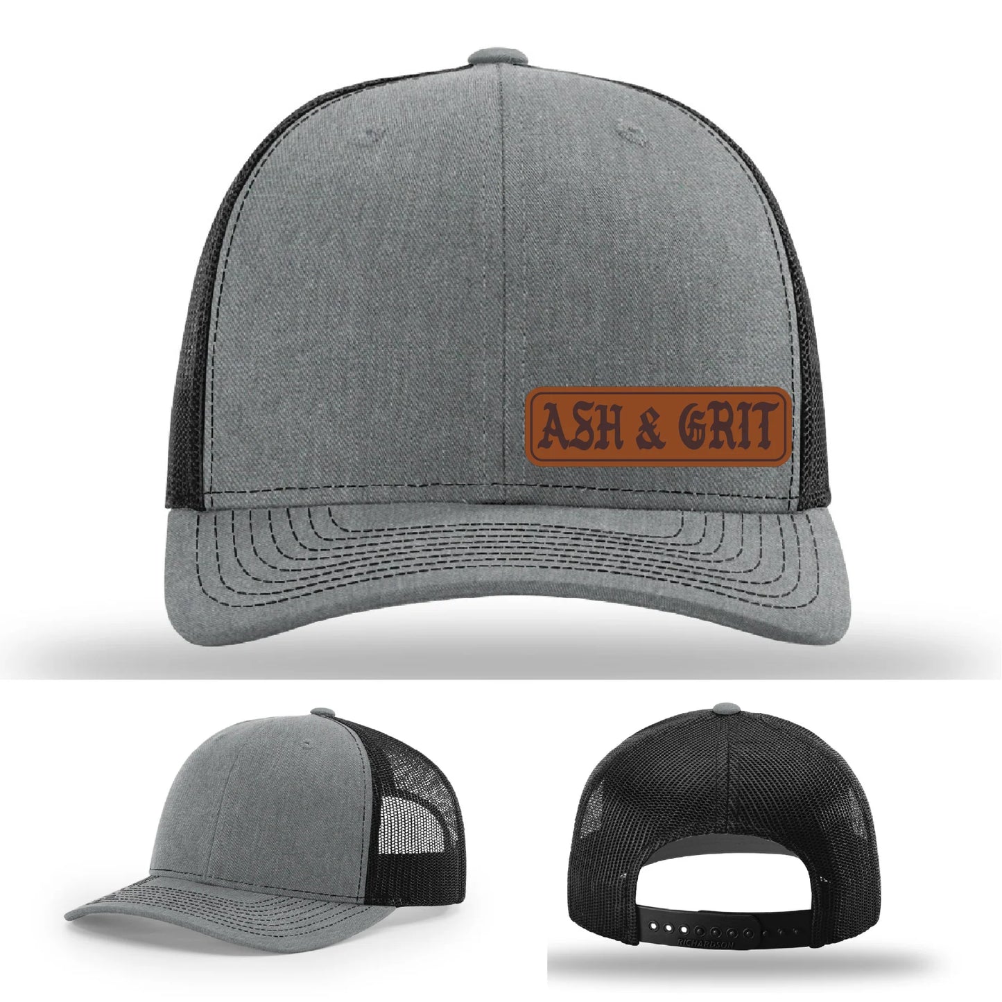 Stay Low & Flow – Ash & Grit Offset Leather Patch Hat