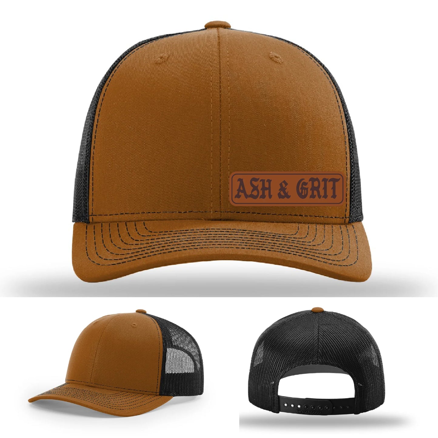 Stay Low & Flow – Ash & Grit Offset Leather Patch Hat